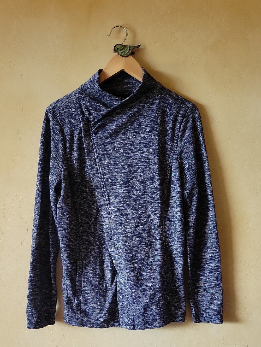 GH Bass & Co. Heathered Navy Asymmetrical Zippered Cardigan Sz Medium